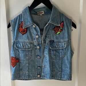 Vintage Harley Davidson Blue Denim Vest Patches